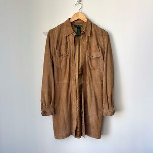 Vintage Lauren Ralph Lauren 100% Suede Long Shirt Dress Tan Leather Overshirt